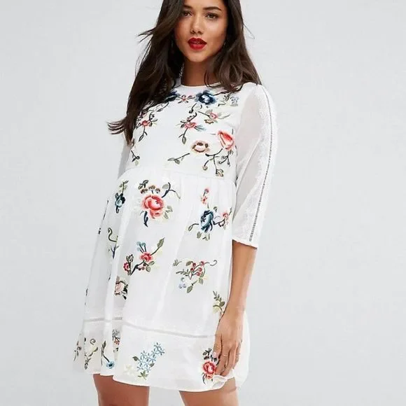 white embroidered maternity dress Momyknows White Lace Ruffle Mermaid Elegant Long Sleeve Baby Shower Maternity Maxi Dress White / 2XL